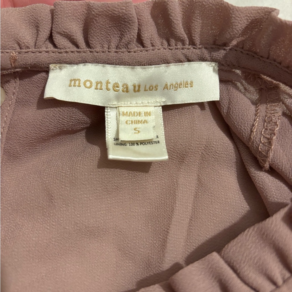 Monteau Los Angeles Mauve Ruffle Neck Blouse
